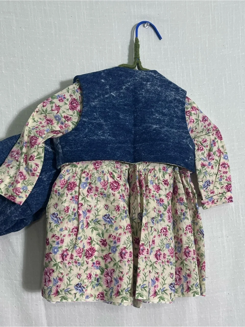 Handmade Doll Dress Outfit Set Floral Denim Dress Hat & Flower